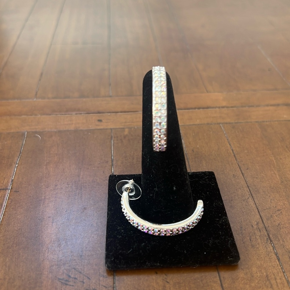 SWAROVSKI CRYSTAL LARGE DOUBLE ROW HALF HOOP EARRING. HAS STAMP.